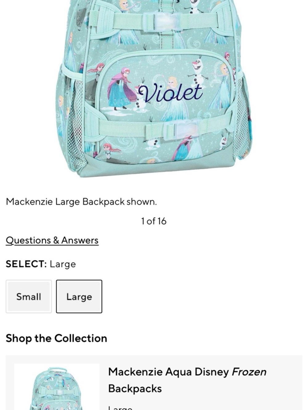 Disney Mint Blue Frozen Character Kids Backpack Large embroidered name Isabella - Picture 4 of 15
